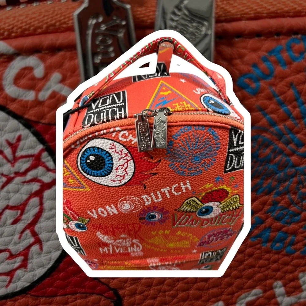 New Von Dutch‎ Orange Eye Print Mini Backpack Bag